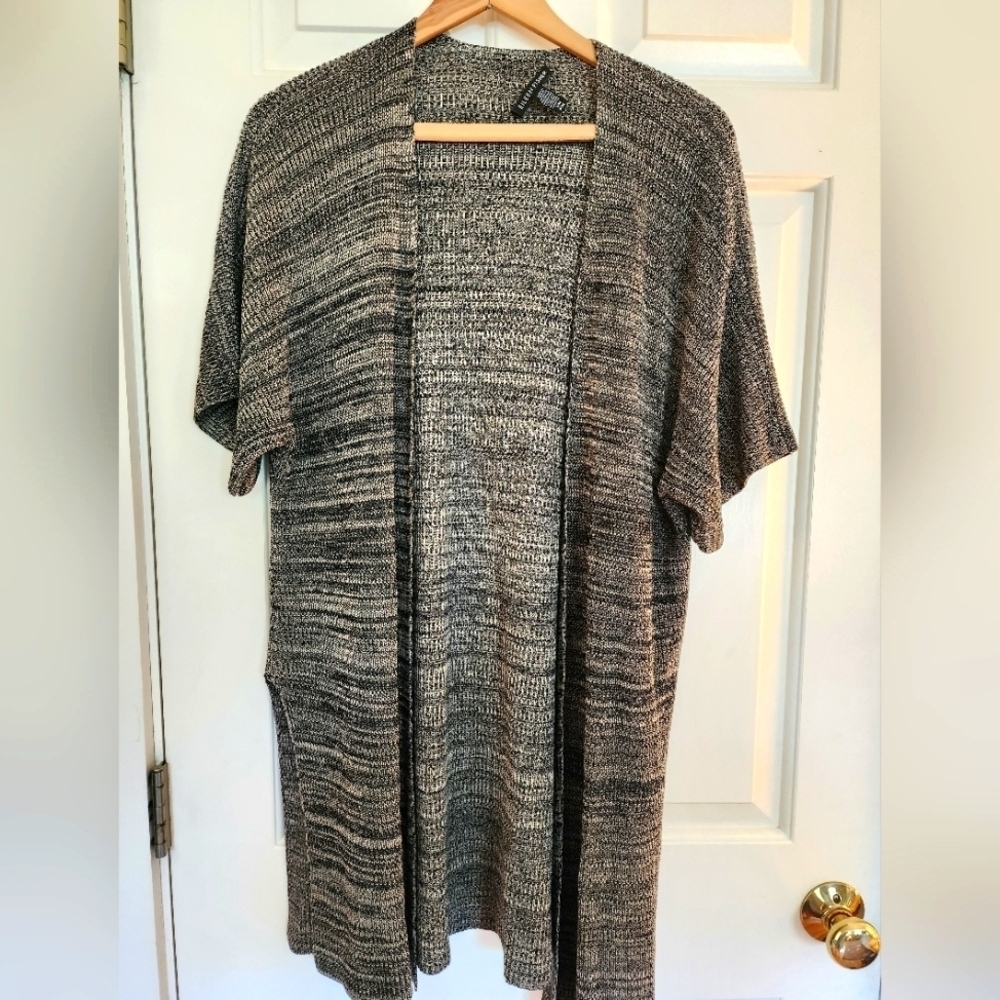 Eileen Fisher Tencel Kimono Cardiagan Size S/M Tan&black Short Sleeve Knit